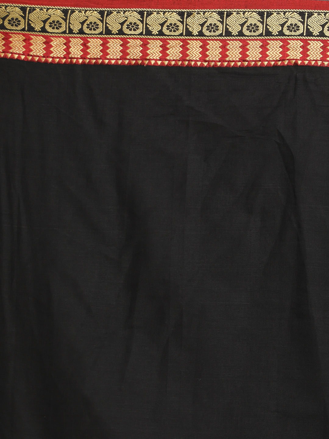 Indethnic Black Pure Cotton Solid Saree - Saree Detail View