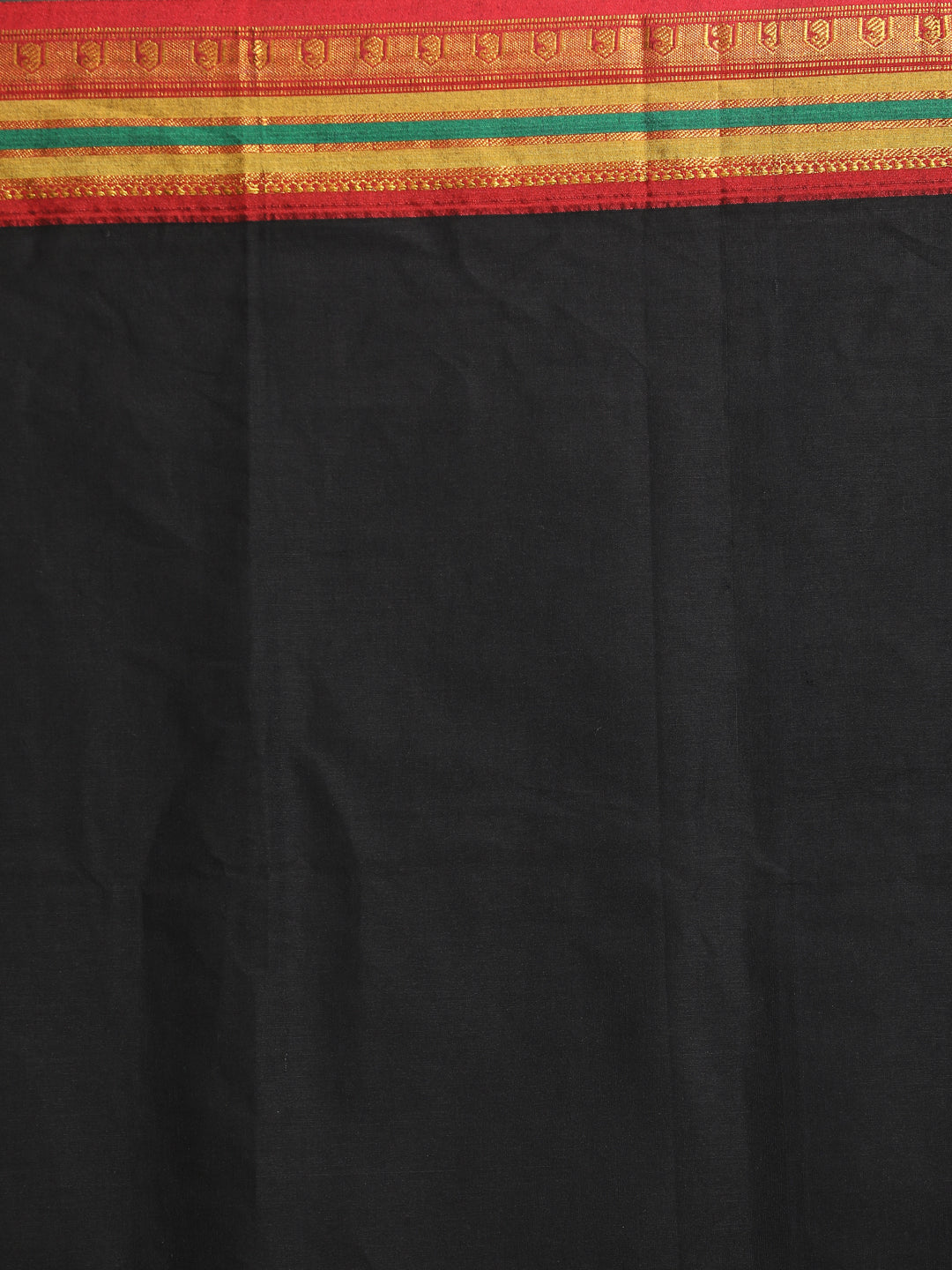 Indethnic Black Pure Cotton Solid Saree - Saree Detail View