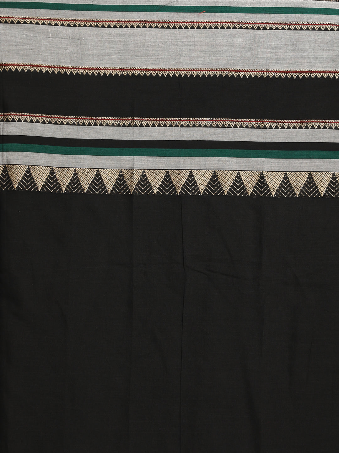 Indethnic Black Pure Cotton Solid Saree - Saree Detail View