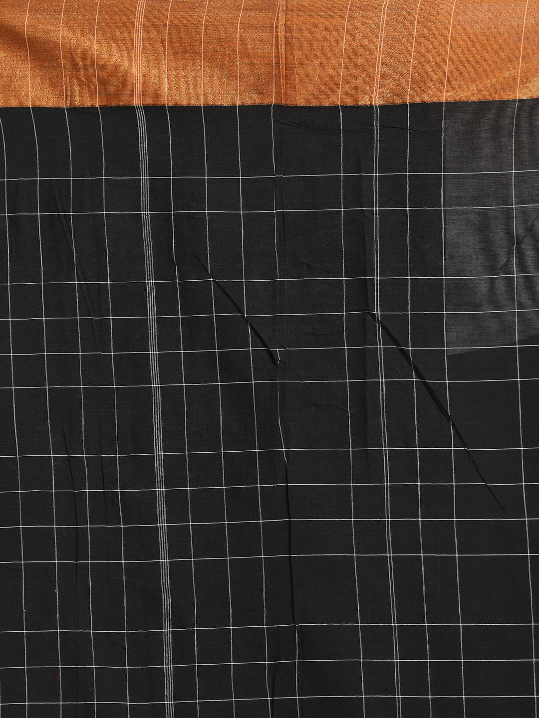 Indethnic Black Pure Cotton Checked Saree - Saree Detail View