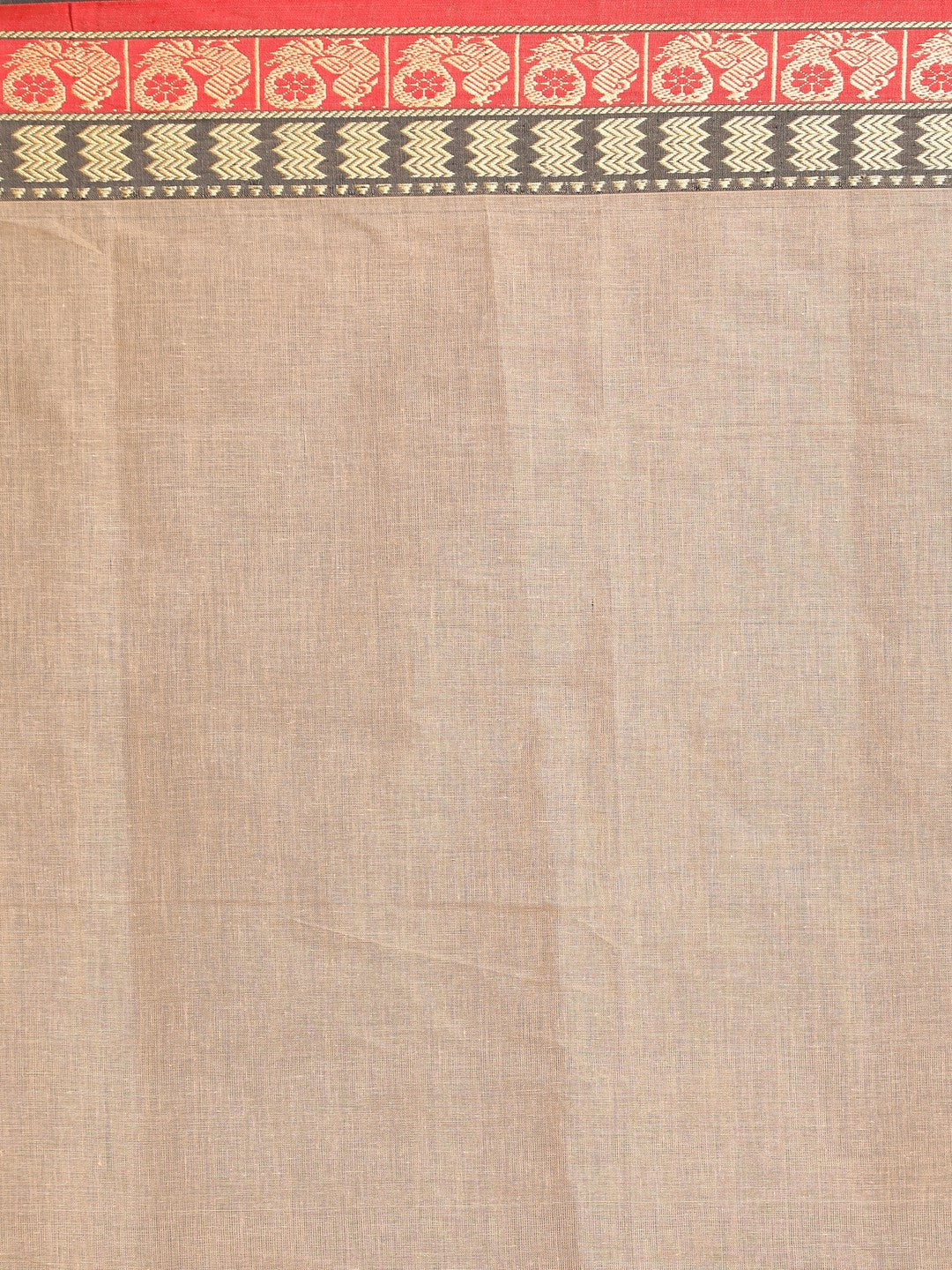 Indethnic Beige Pure Cotton Solid Saree - Saree Detail View