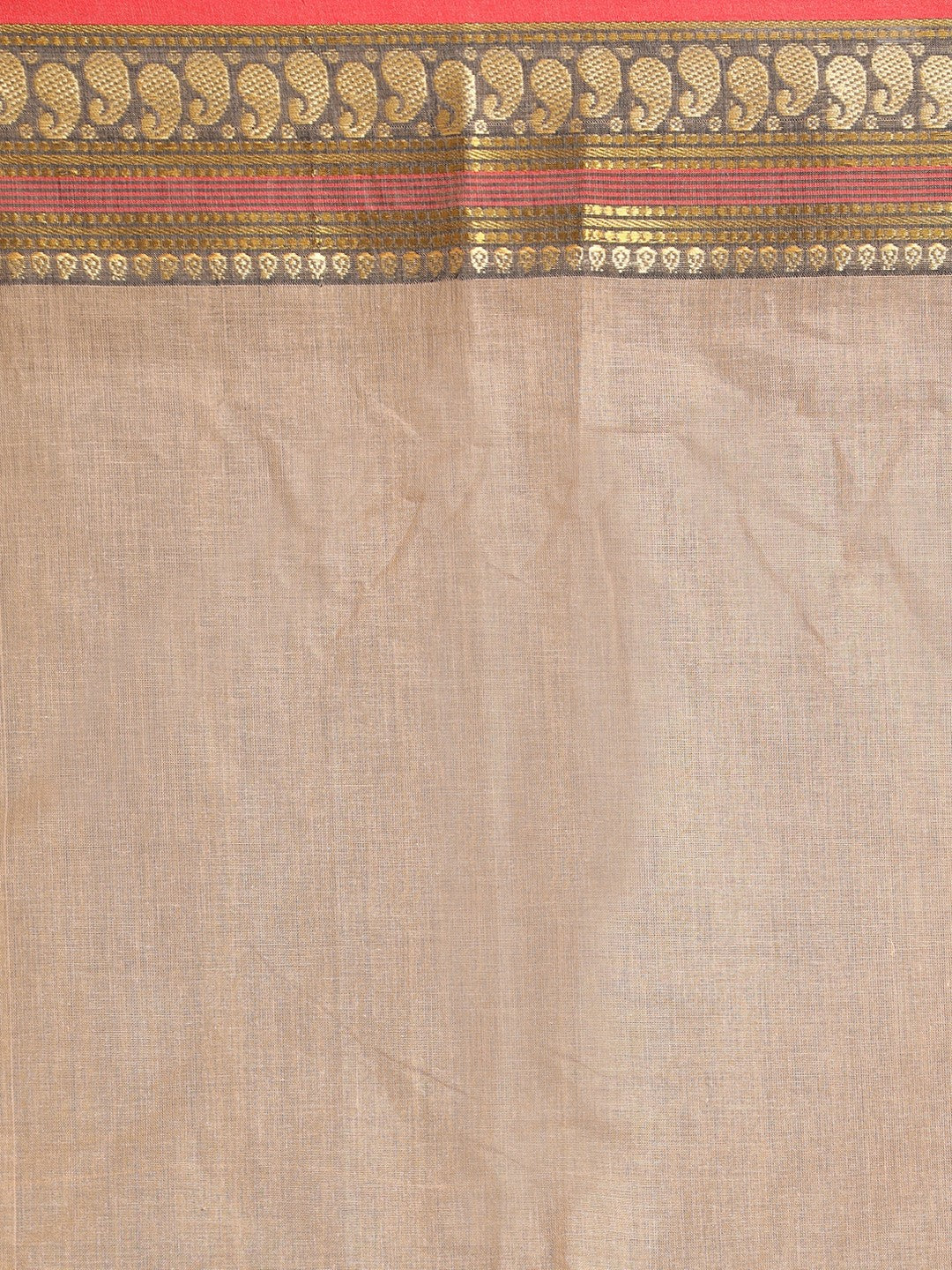 Indethnic Beige Pure Cotton Solid Saree - Saree Detail View