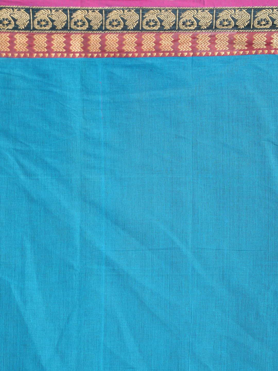 Indethnic Blue Pure Cotton Solid Saree - Saree Detail View