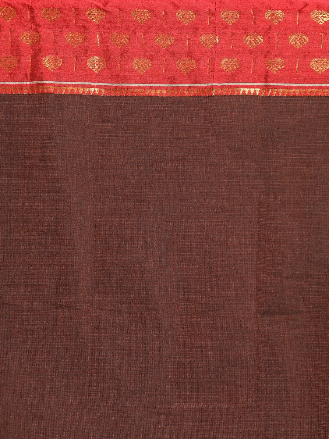 Indethnic Brown Pure Cotton Solid Saree - Saree Detail View