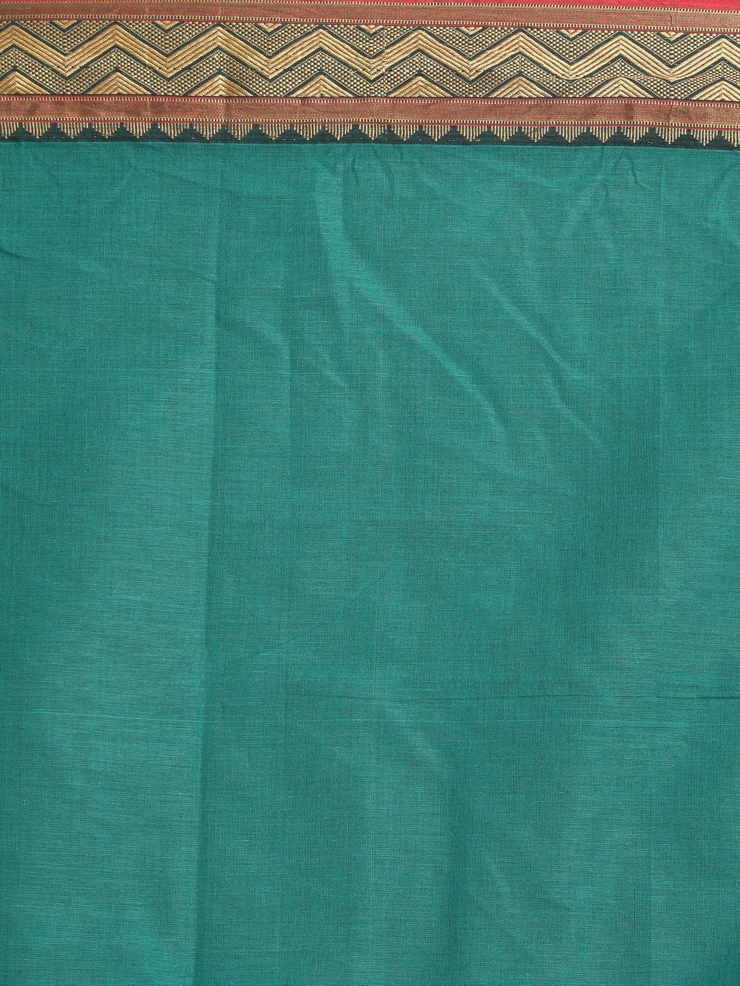 Indethnic Green Pure Cotton Solid Saree - Saree Detail View