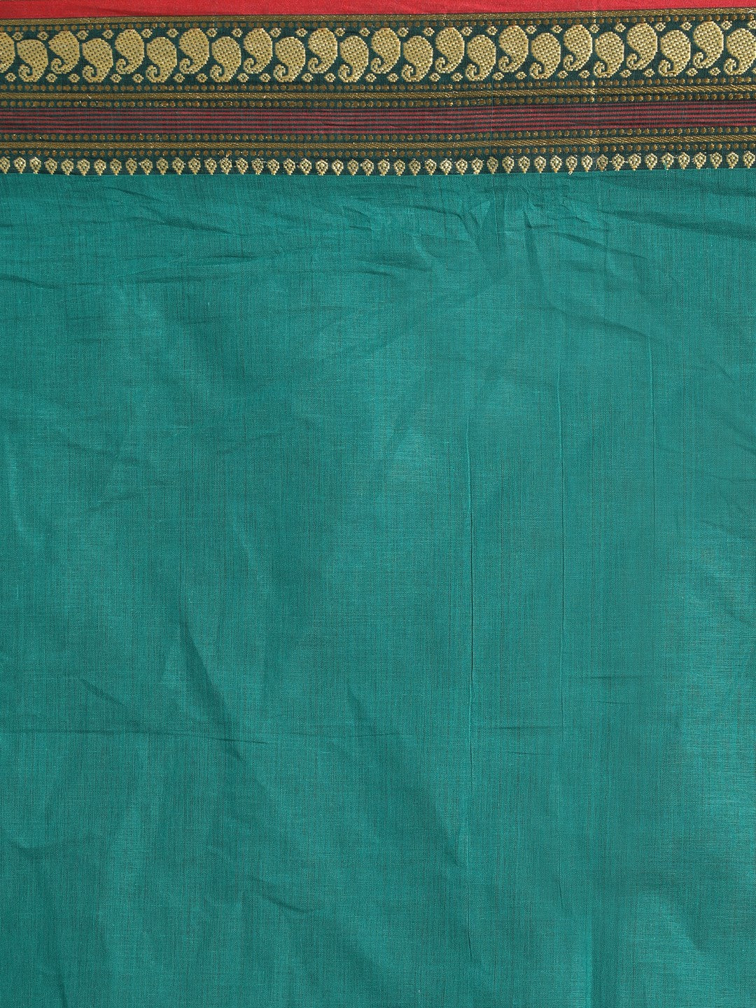 Indethnic Green Pure Cotton Solid Saree - Saree Detail View