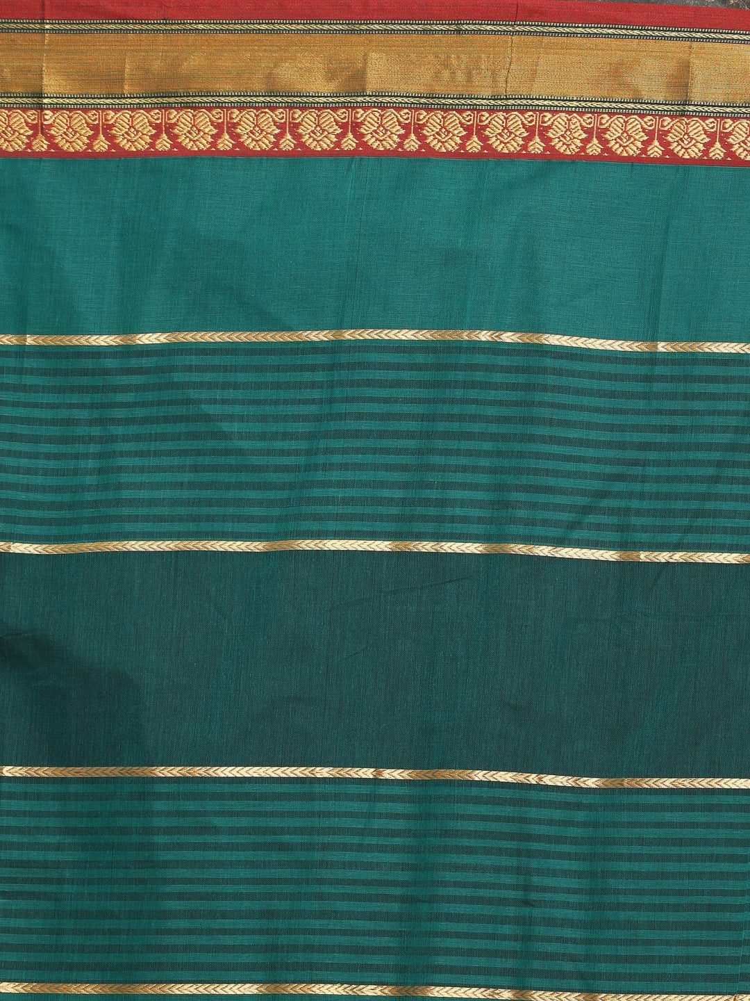 Indethnic Green Pure Cotton Woven Design Saree - Saree Detail View