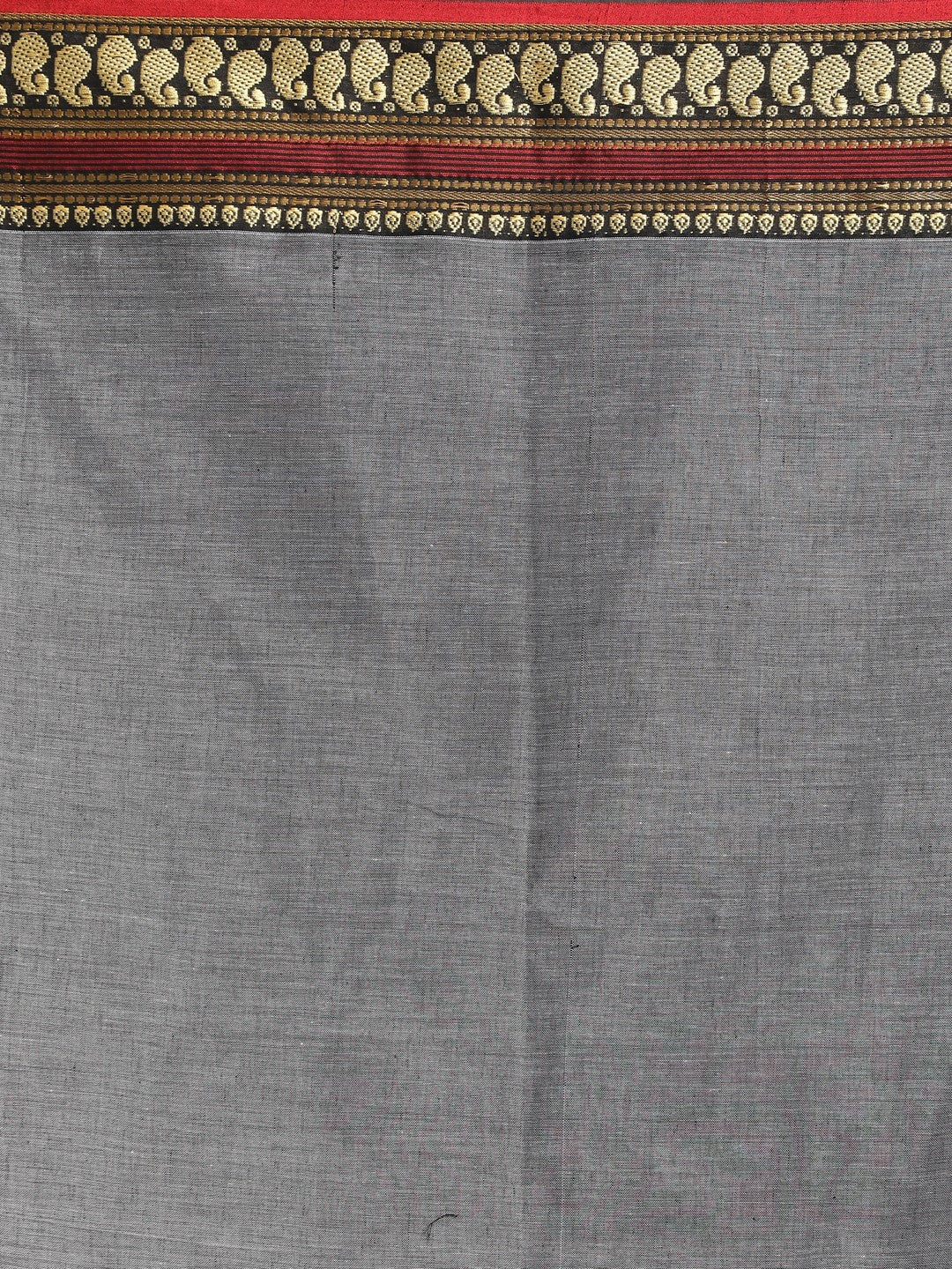 Indethnic Grey Pure Cotton Solid Saree - Saree Detail View