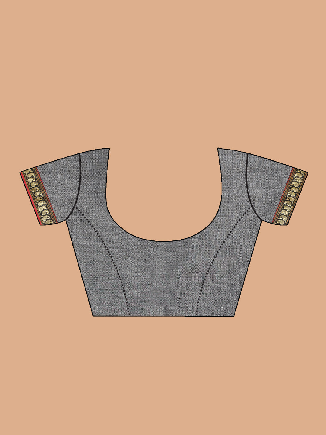 Indethnic Grey Pure Cotton Solid Saree - Blouse Piece View