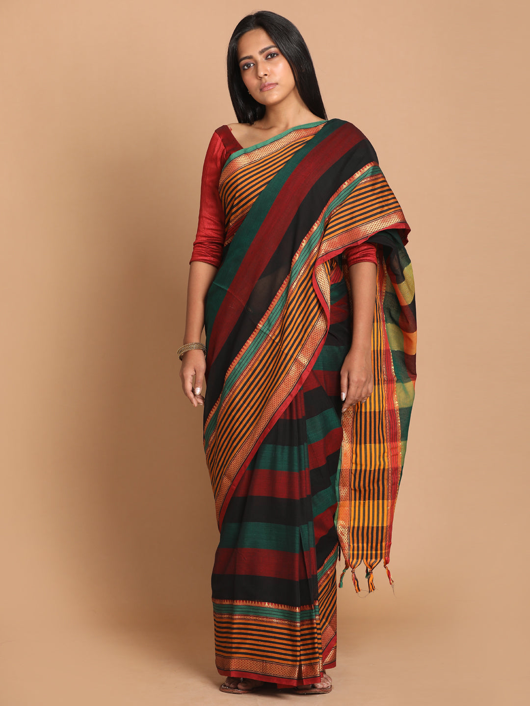 Indethnic Multi Pure Cotton Solid Saree - View 1