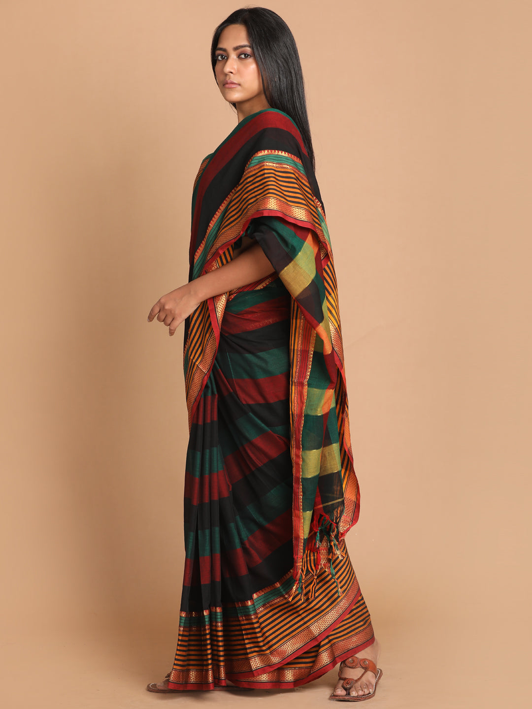 Indethnic Multi Pure Cotton Solid Saree - View 2