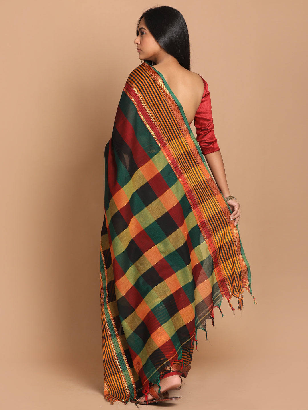 Indethnic Multi Pure Cotton Solid Saree - View 3