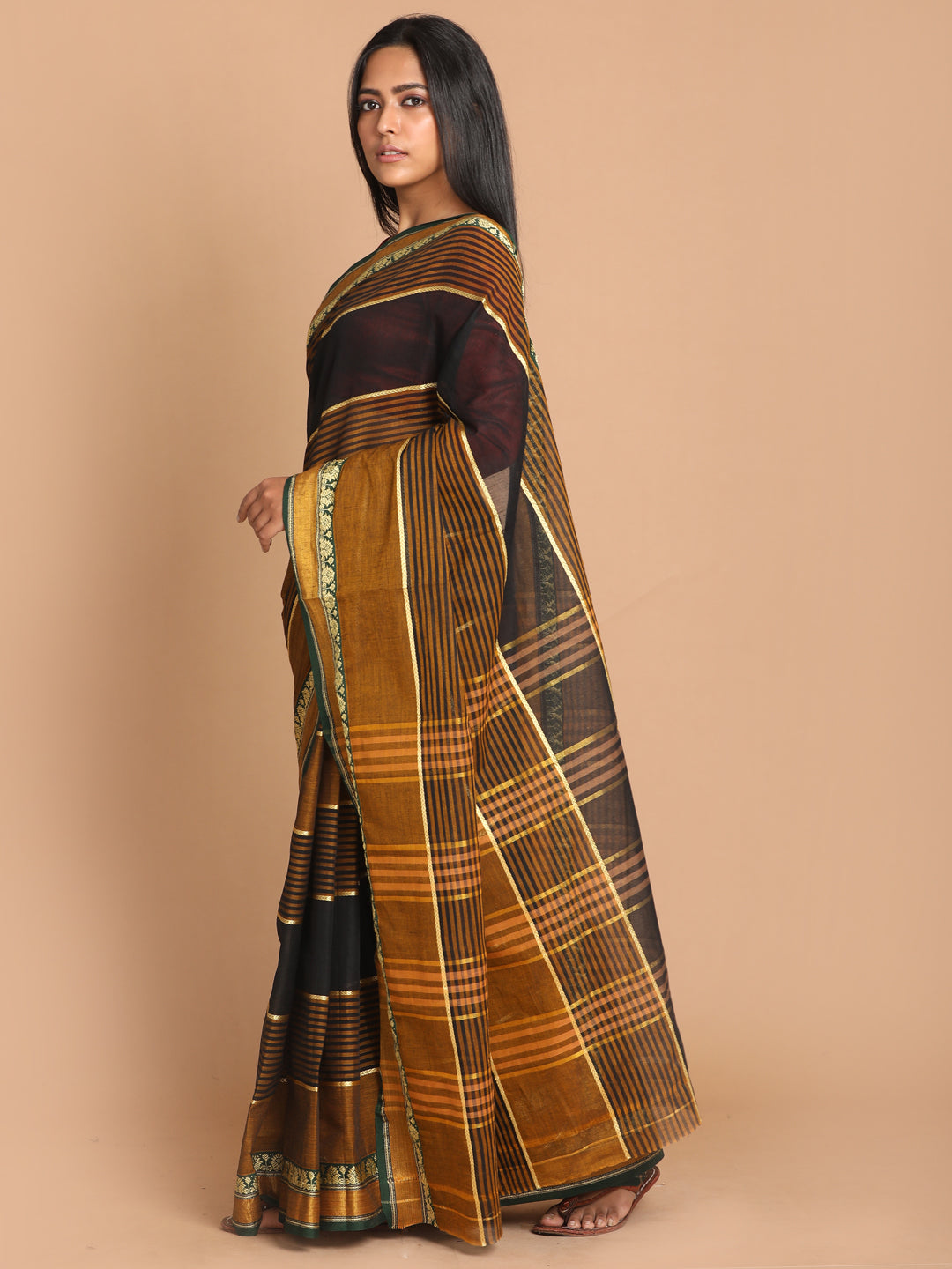 Indethnic Mustard Pure Cotton Woven Design Saree - View 2