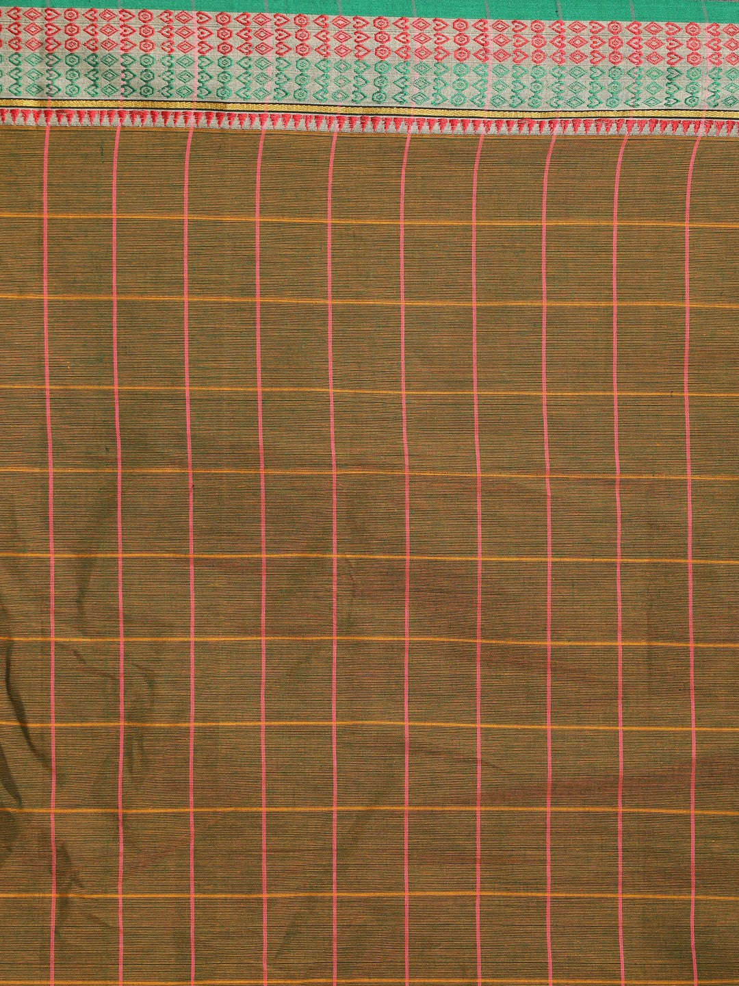 Indethnic Mustard Pure Cotton Checked Saree - Saree Detail View