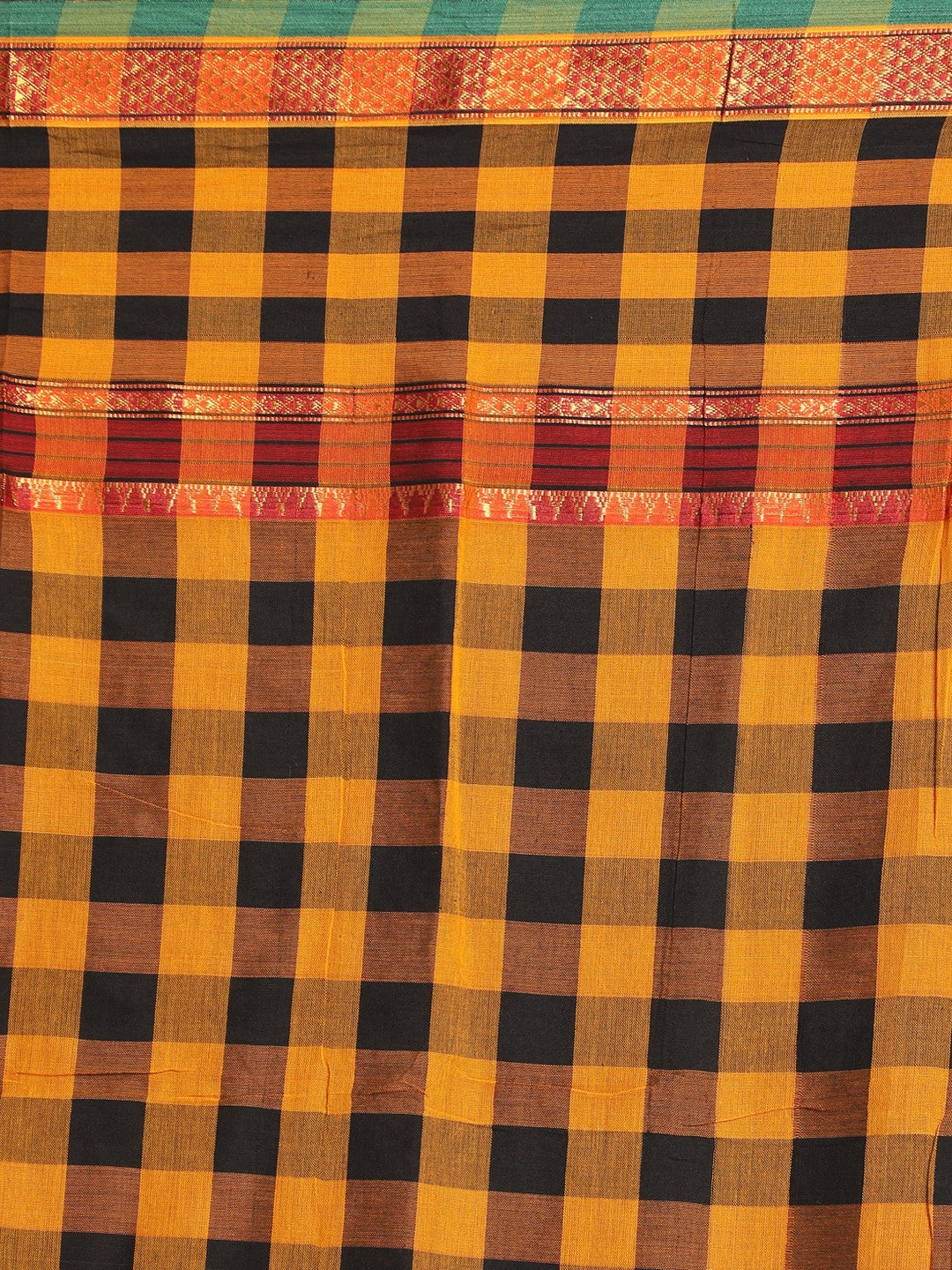 Indethnic Mustard Pure Cotton Solid Saree - Saree Detail View