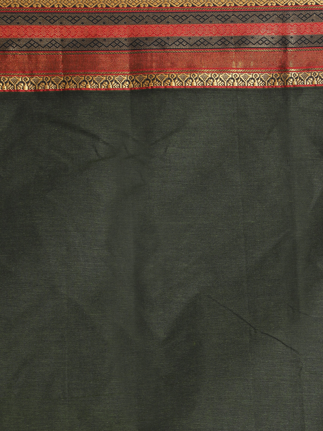 Indethnic Olive Pure Cotton Solid Saree - Saree Detail View
