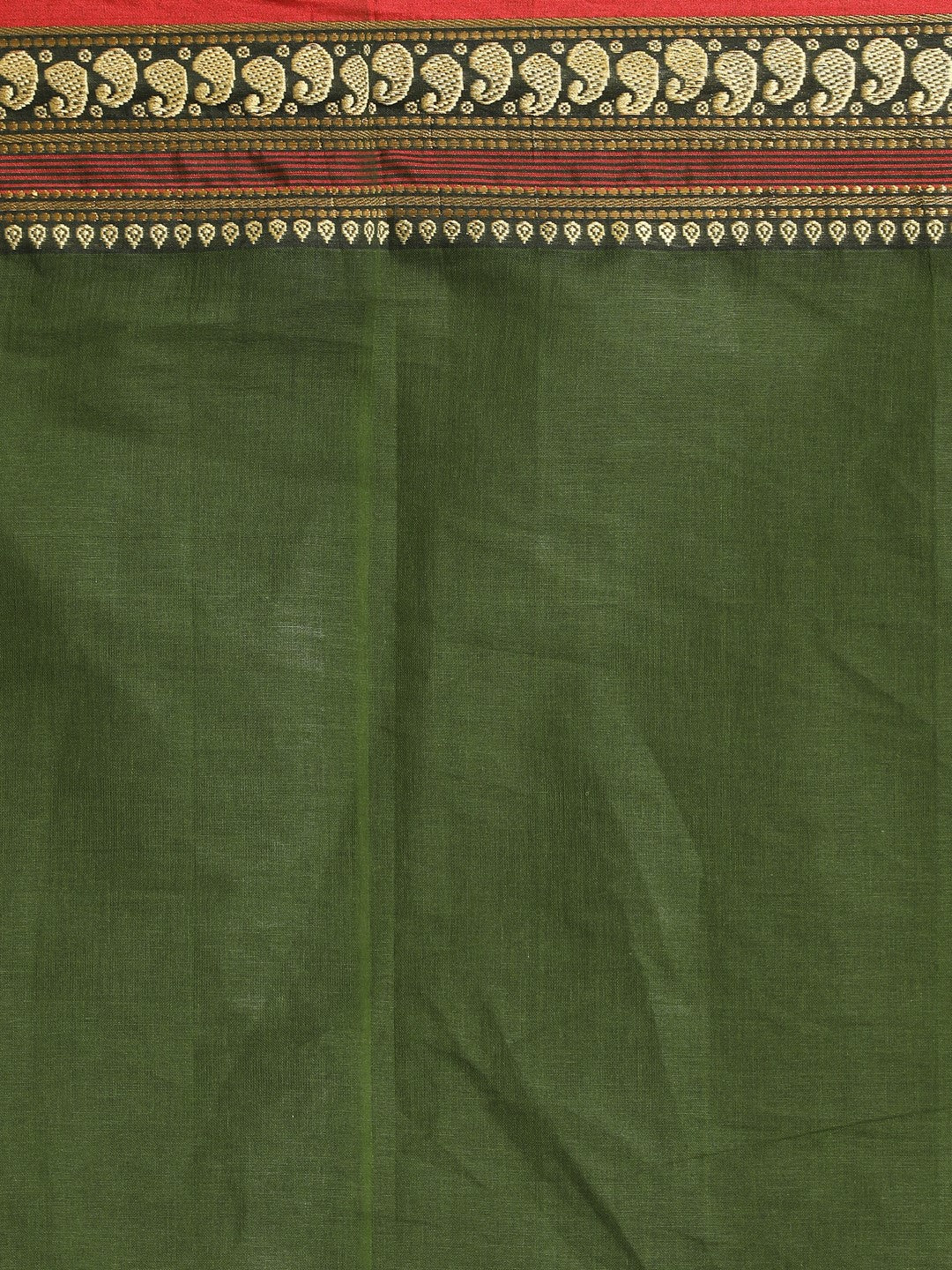 Indethnic Olive Pure Cotton Solid Saree - Saree Detail View