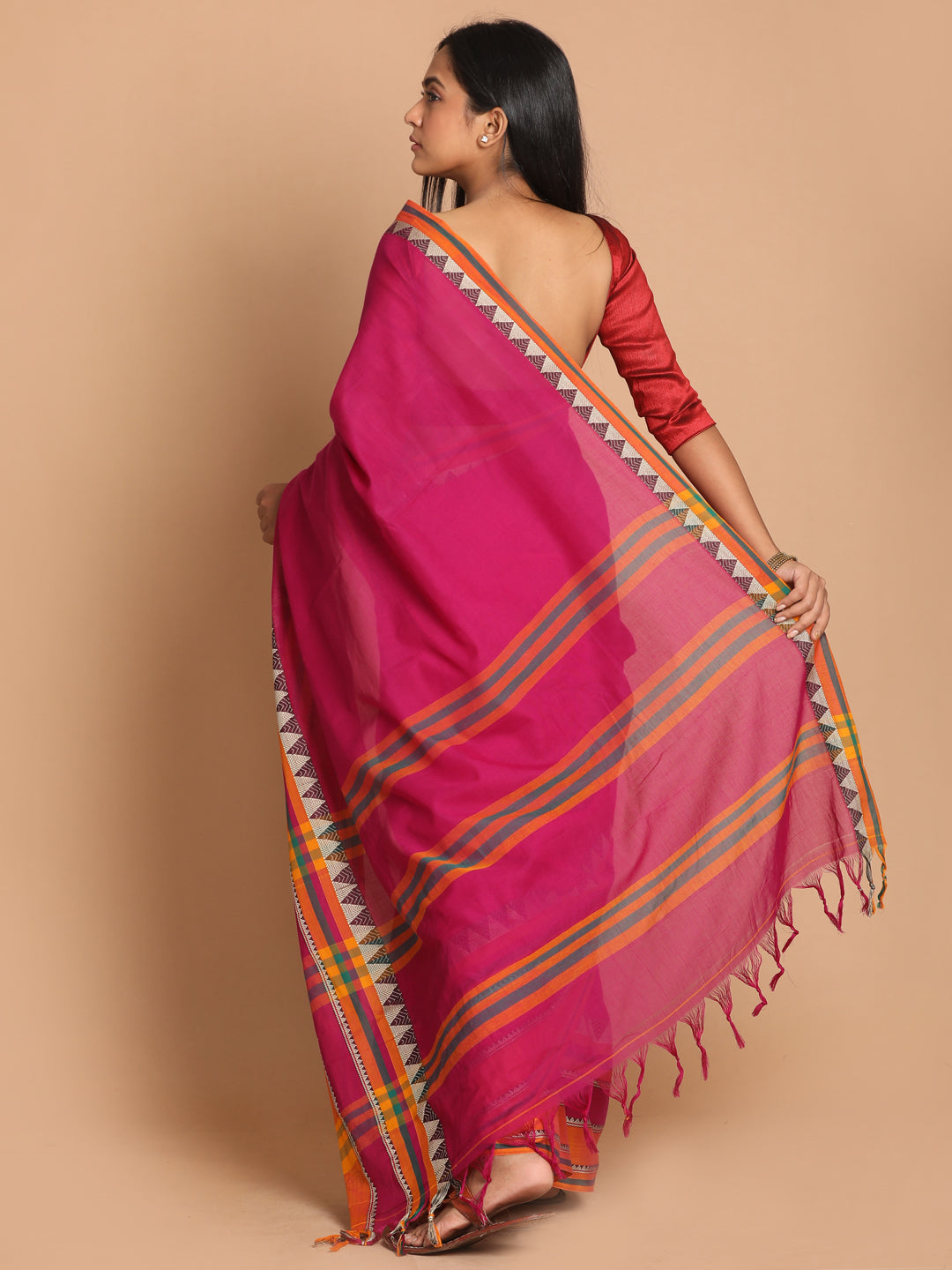 Indethnic Purple Pure Cotton Solid Saree - View 3