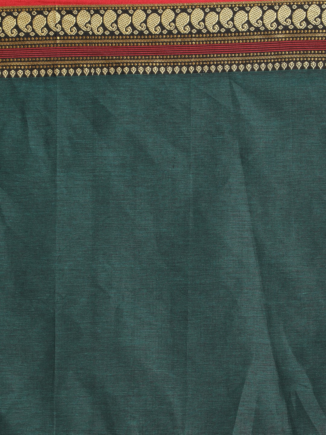 Indethnic Teal Pure Cotton Solid Saree - Saree Detail View
