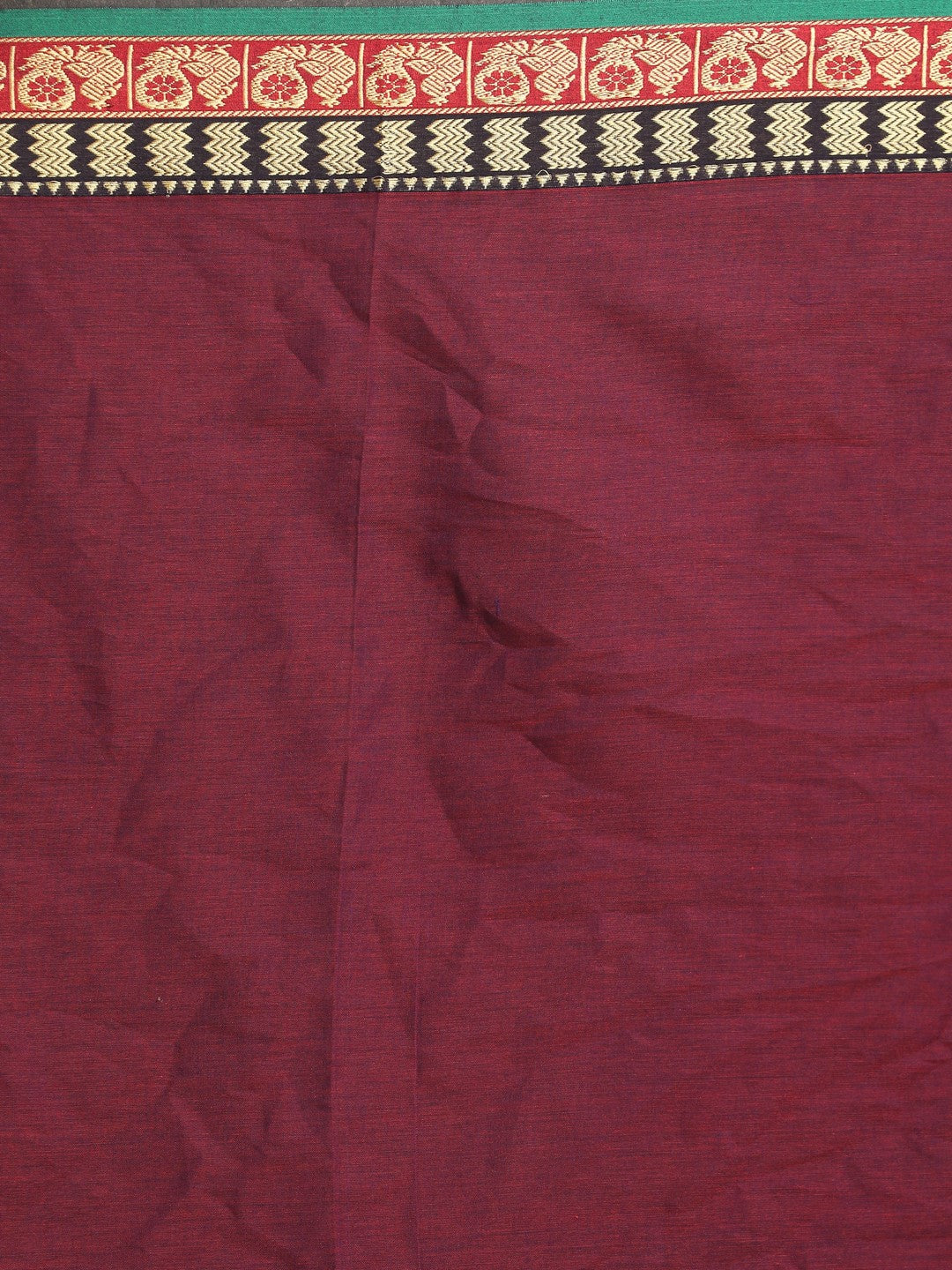 Indethnic Wine Pure Cotton Solid Saree - Saree Detail View