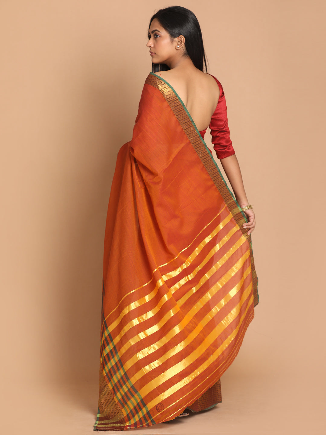 Indethnic Wine Pure Cotton Solid Saree - View 3