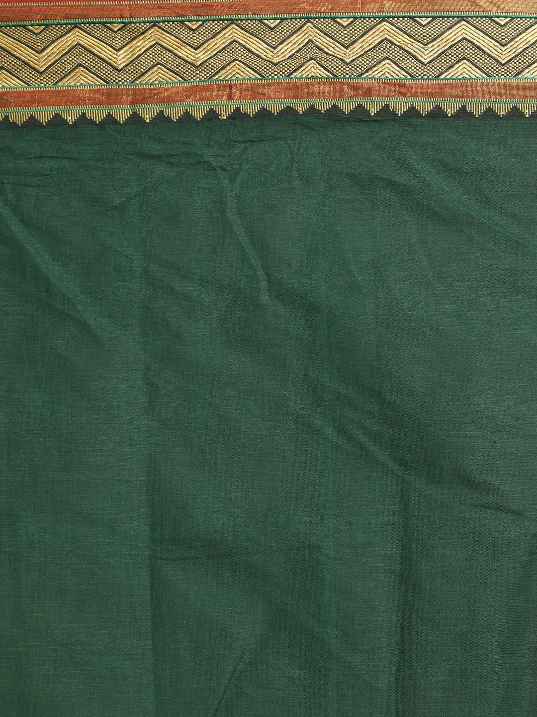 Indethnic Bottle Green Pure Cotton Solid Saree - Saree Detail View