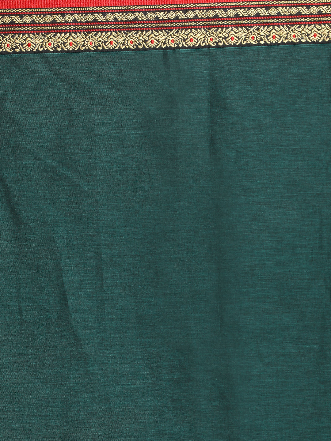 Indethnic Bottle Green Pure Cotton Solid Saree - Saree Detail View
