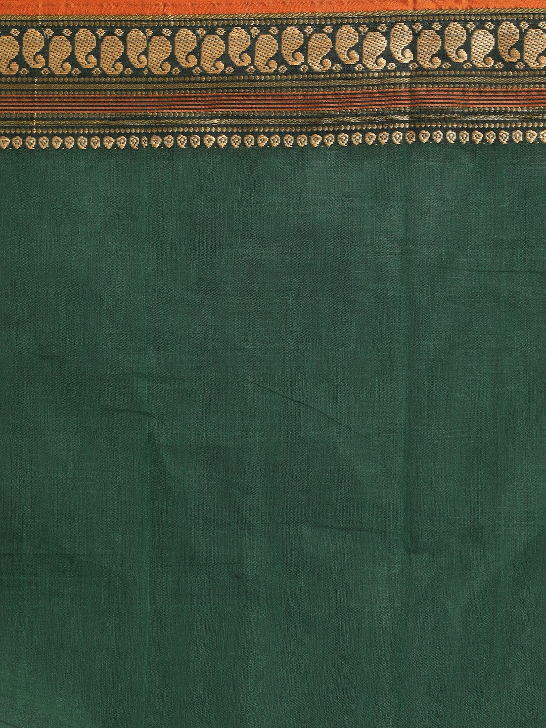 Indethnic Bottle Green Pure Cotton Solid Saree - Saree Detail View