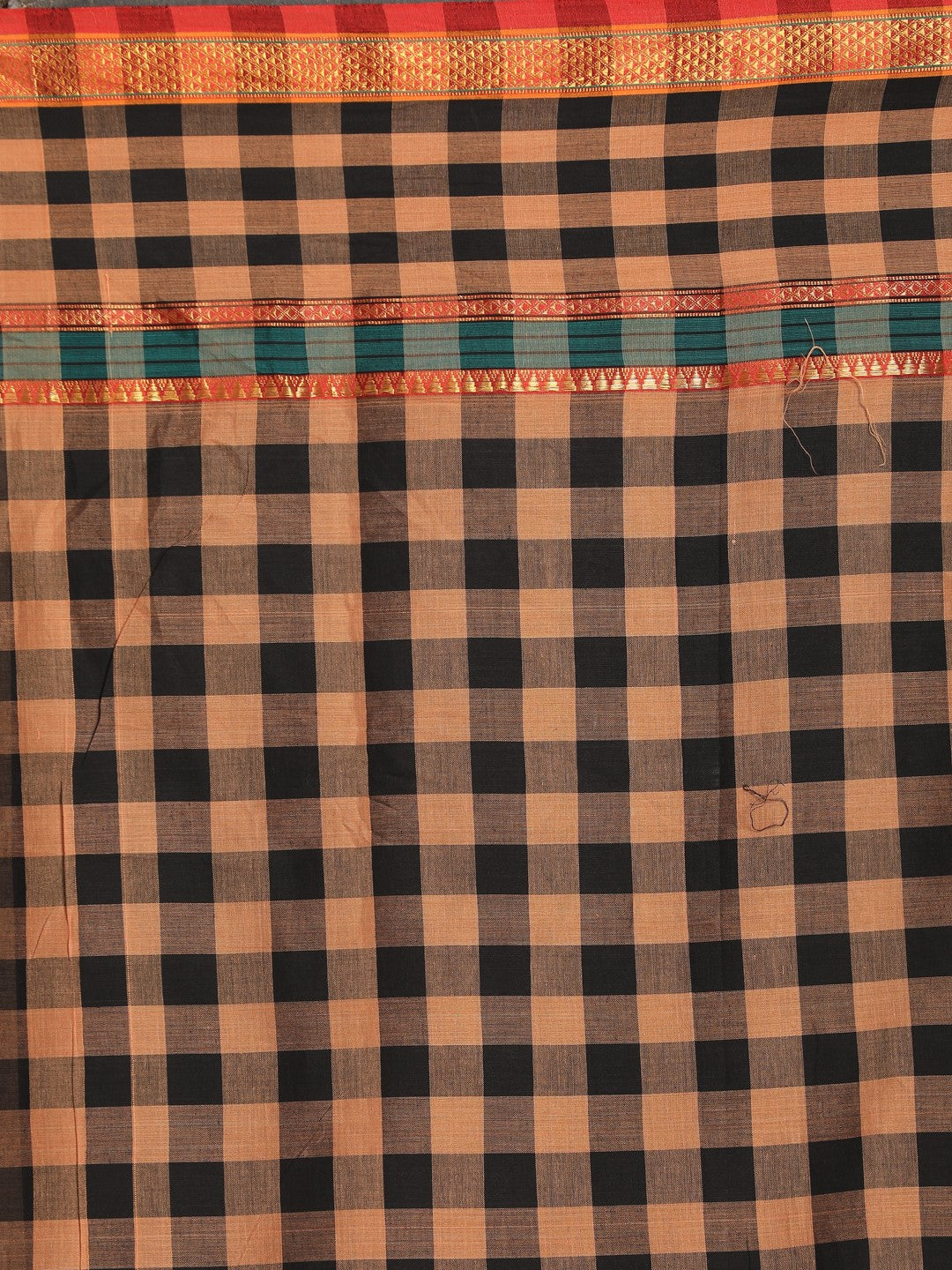 Indethnic Biscuit Pure Cotton Checked Saree - Saree Detail View