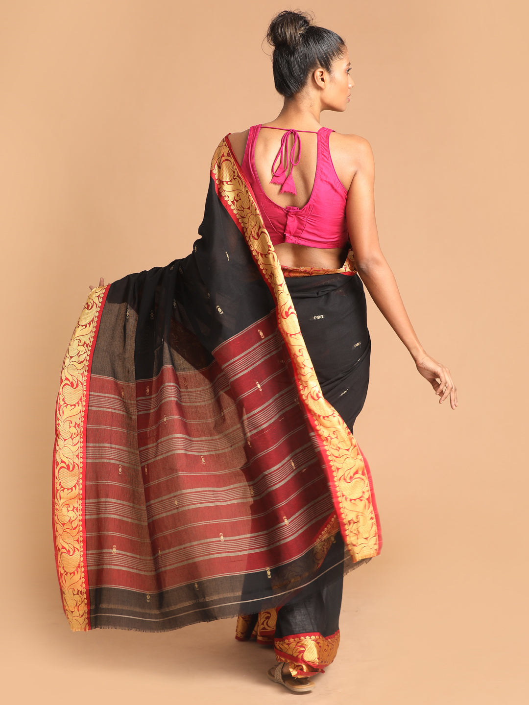 Indethnic Black Pure Cotton Woven Design Saree - View 3