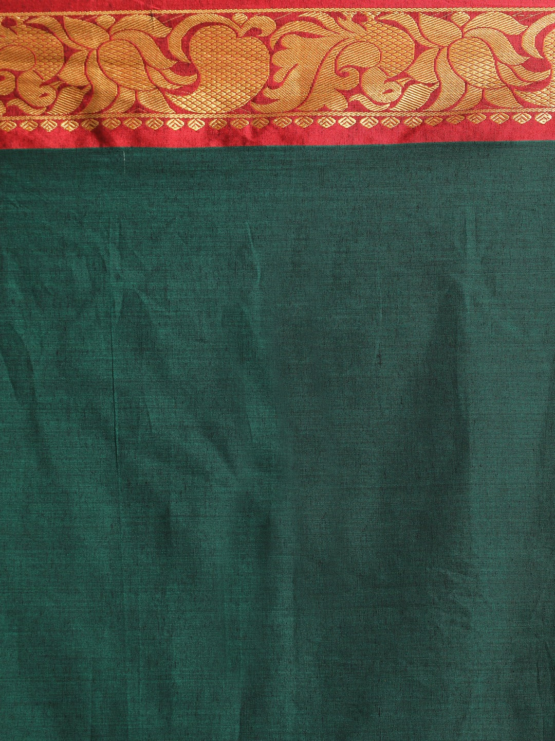 Indethnic Bottle Green Pure Cotton Woven Design Saree - Saree Detail View