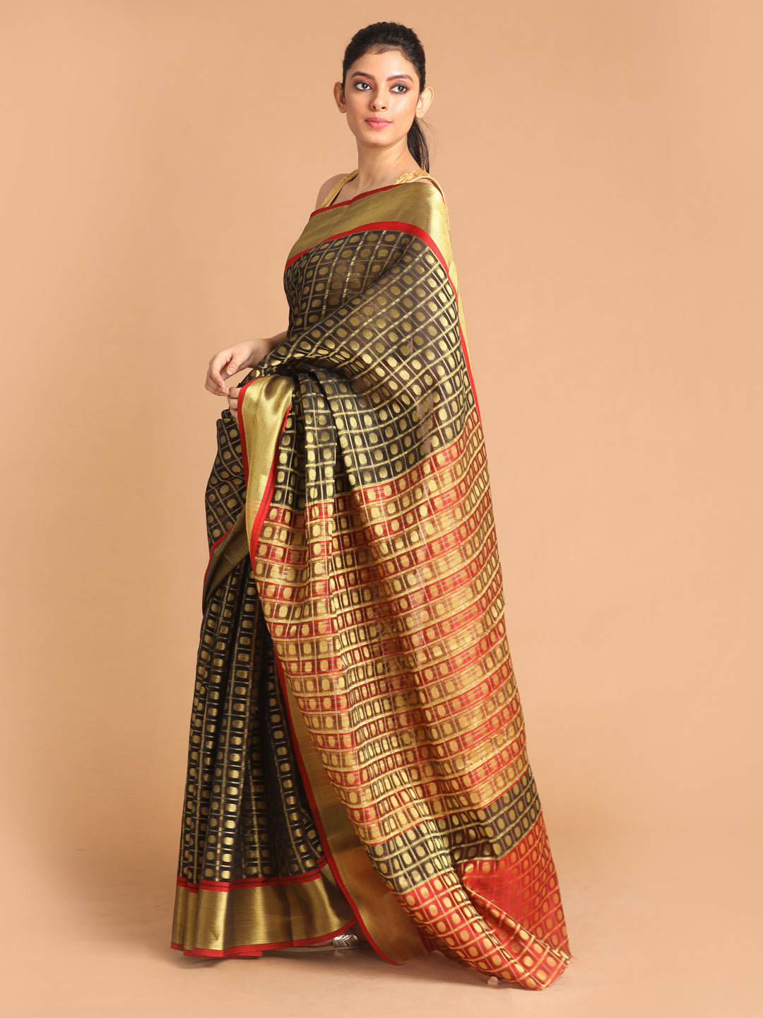 Indethnic Black Woven Design Saree - View 2