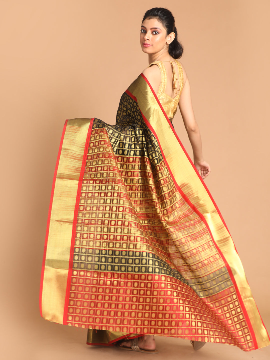 Indethnic Black Woven Design Saree - View 3