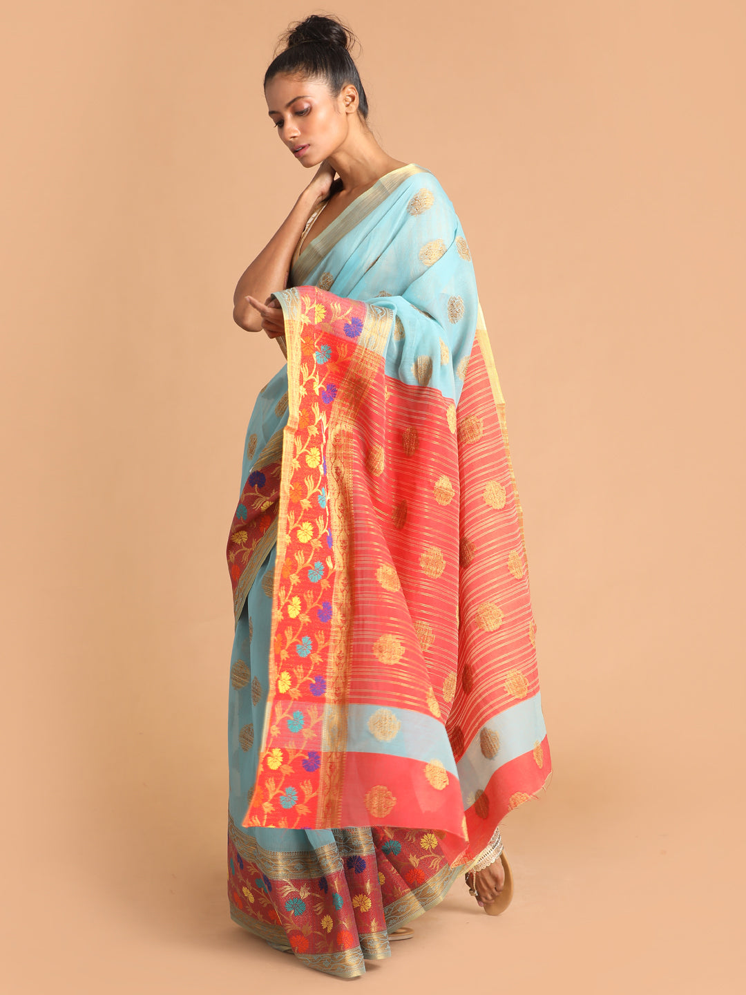 Indethnic Blue Woven Design Saree - View 2