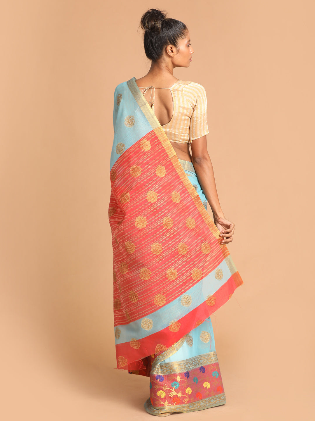 Indethnic Blue Woven Design Saree - View 3