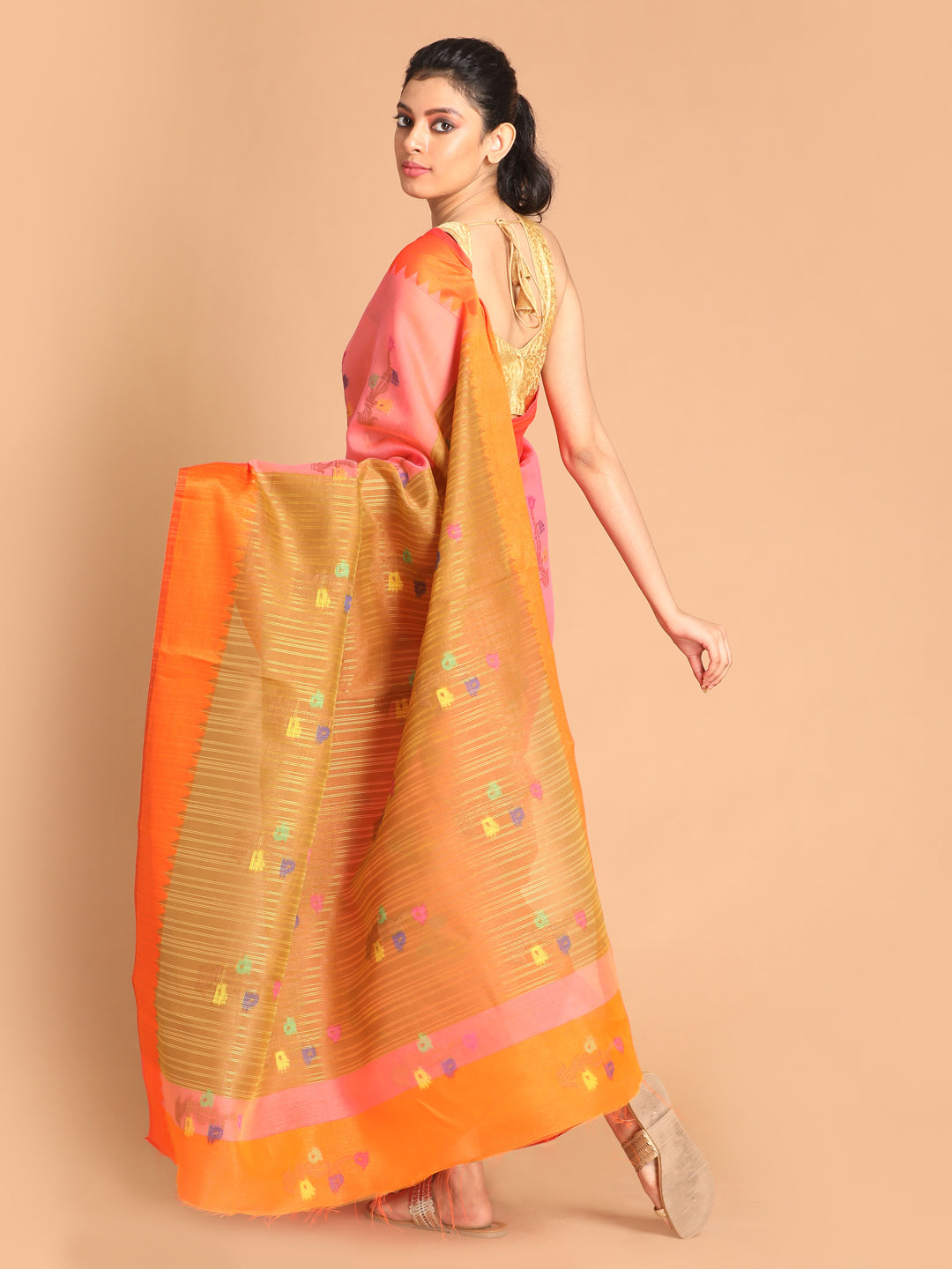 Indethnic Coral Woven Design Saree - View 3