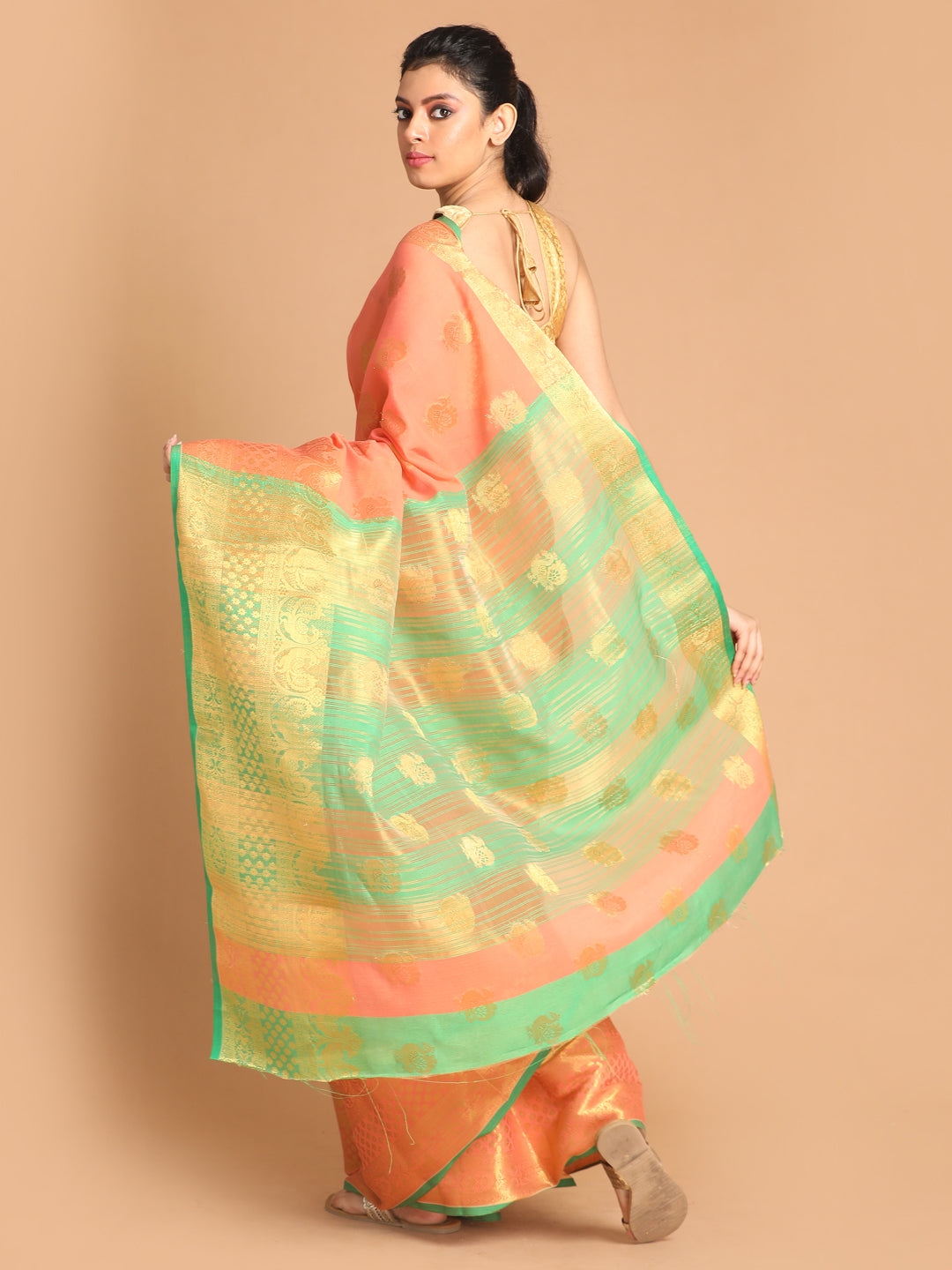 Indethnic Coral Woven Design Saree - View 3