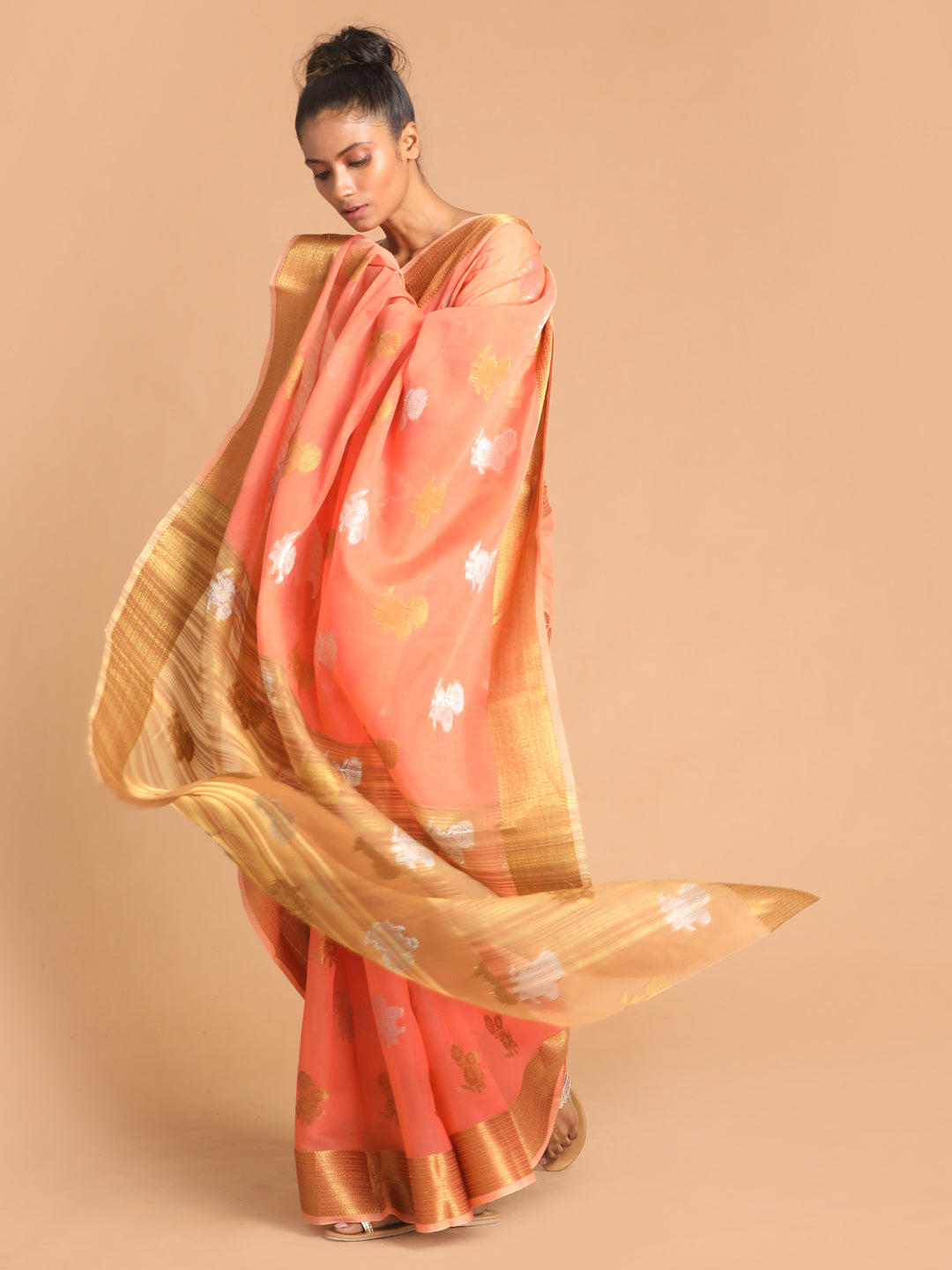 Indethnic Coral Woven Design Saree - View 1