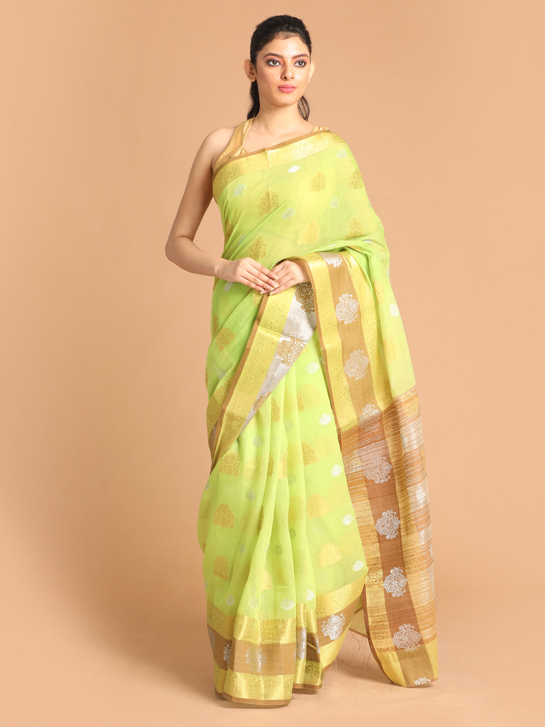 Indethnic Green Woven Design Saree - View 1