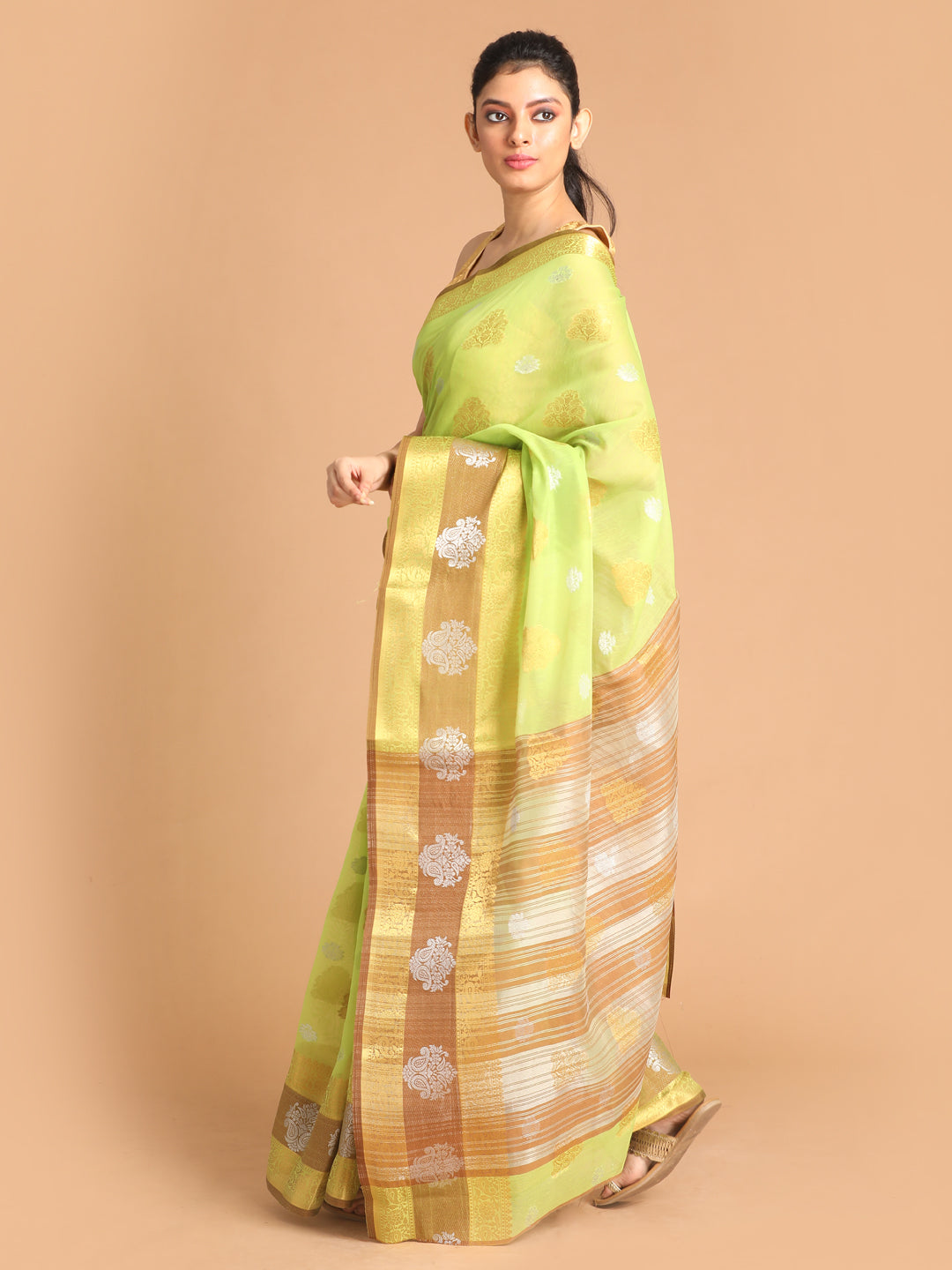 Indethnic Green Woven Design Saree - View 2