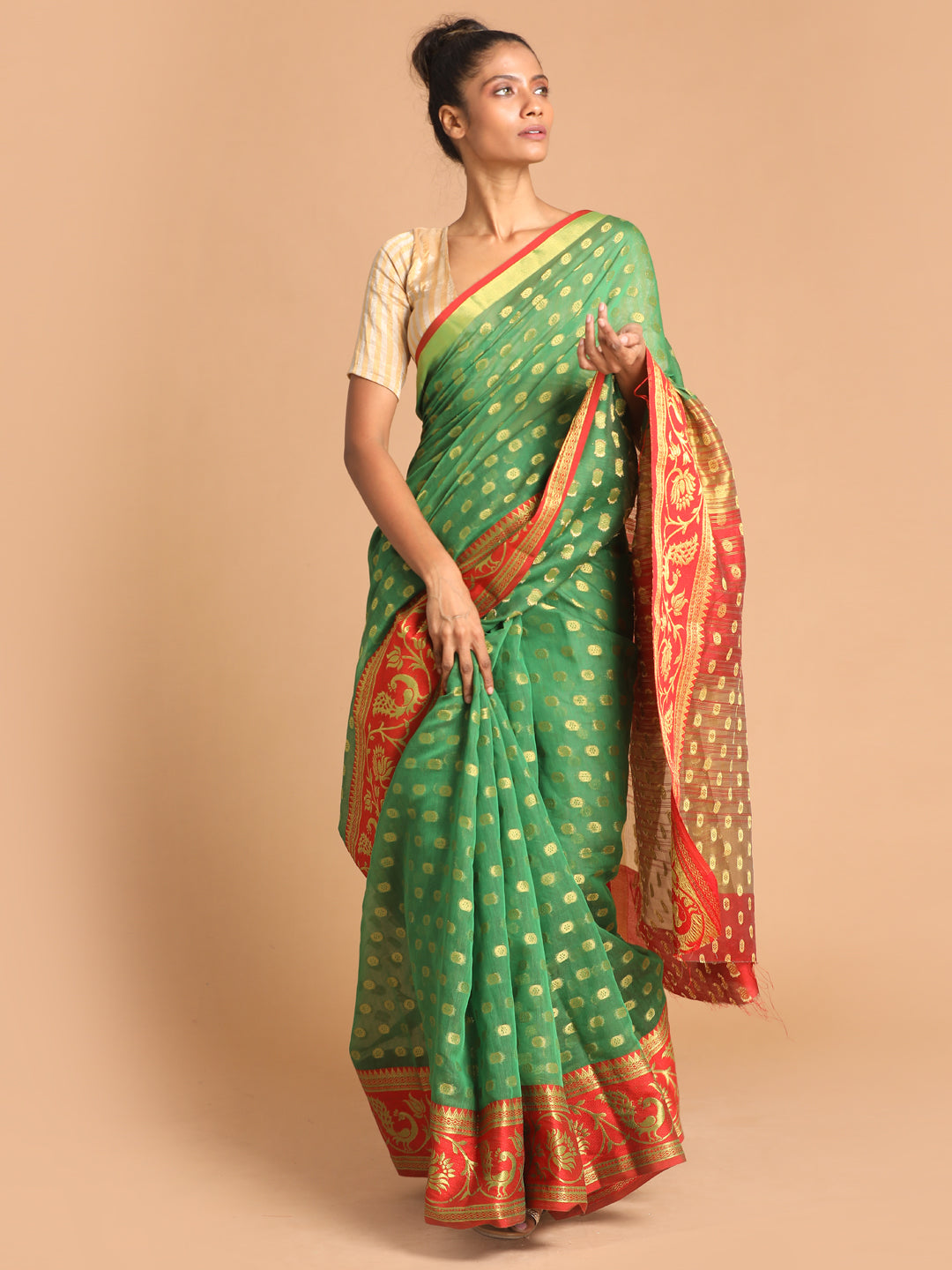 Indethnic Green Woven Design Saree - View 2