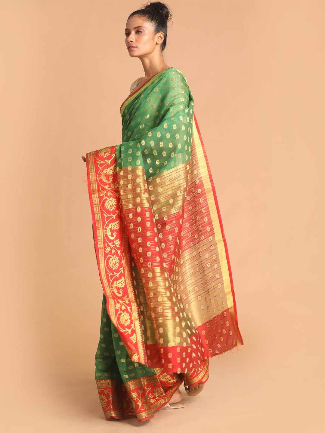 Indethnic Green Woven Design Saree - View 1