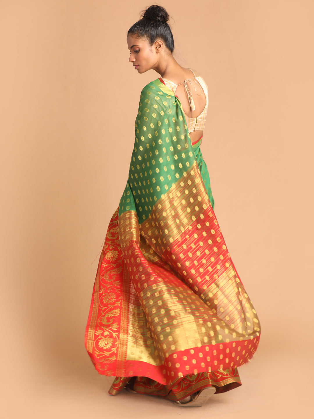 Indethnic Green Woven Design Saree - View 3