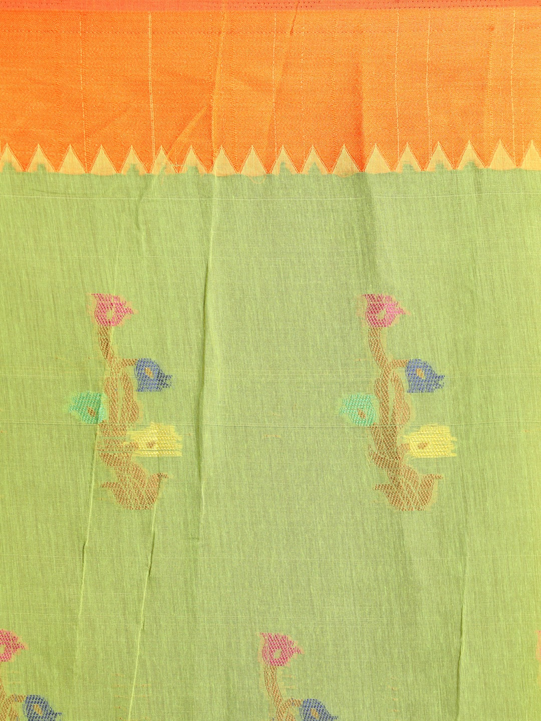 Indethnic Lime Green Woven Design Saree - Saree Detail View