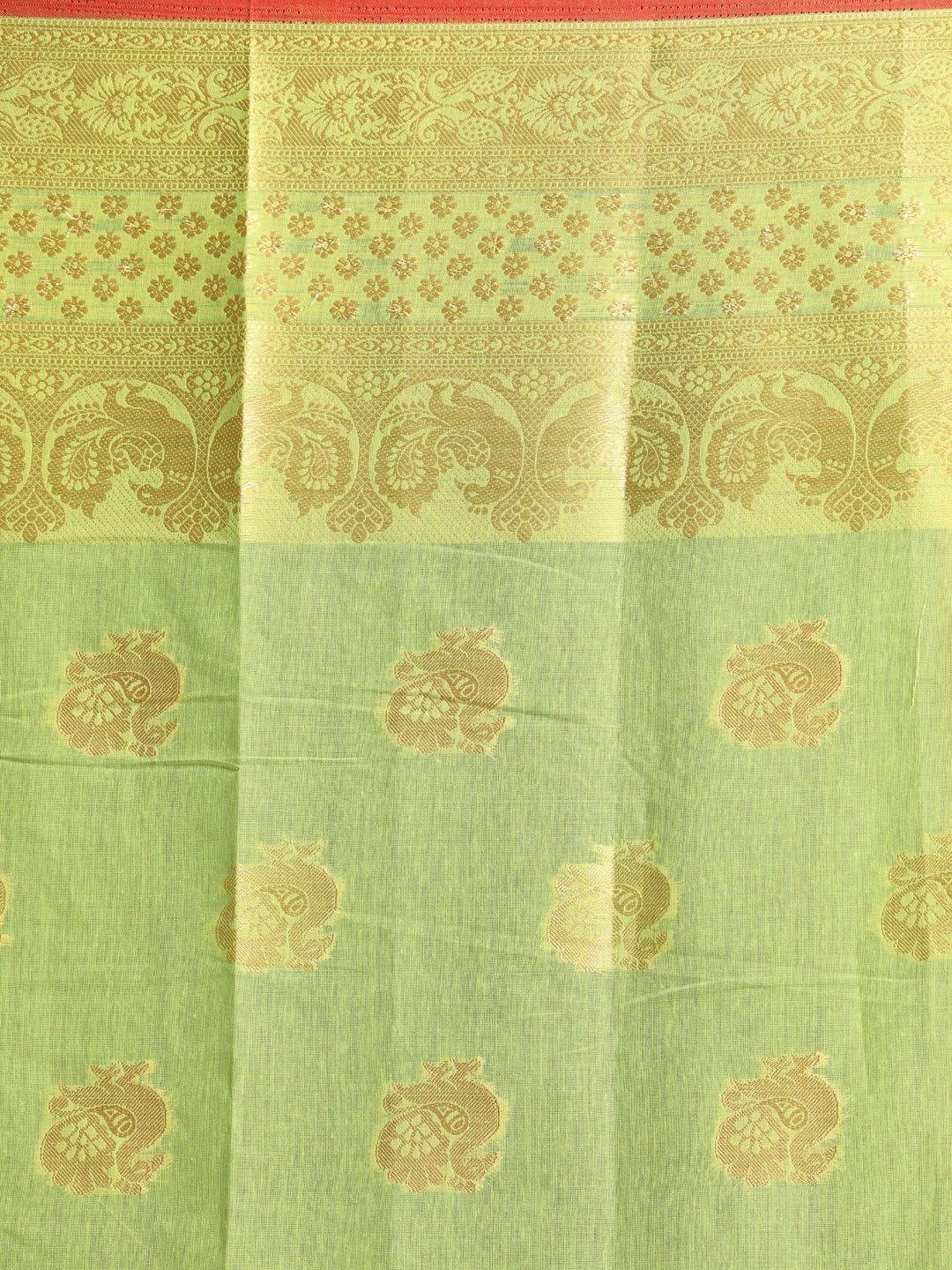 Indethnic Lime Green Woven Design Saree - Saree Detail View