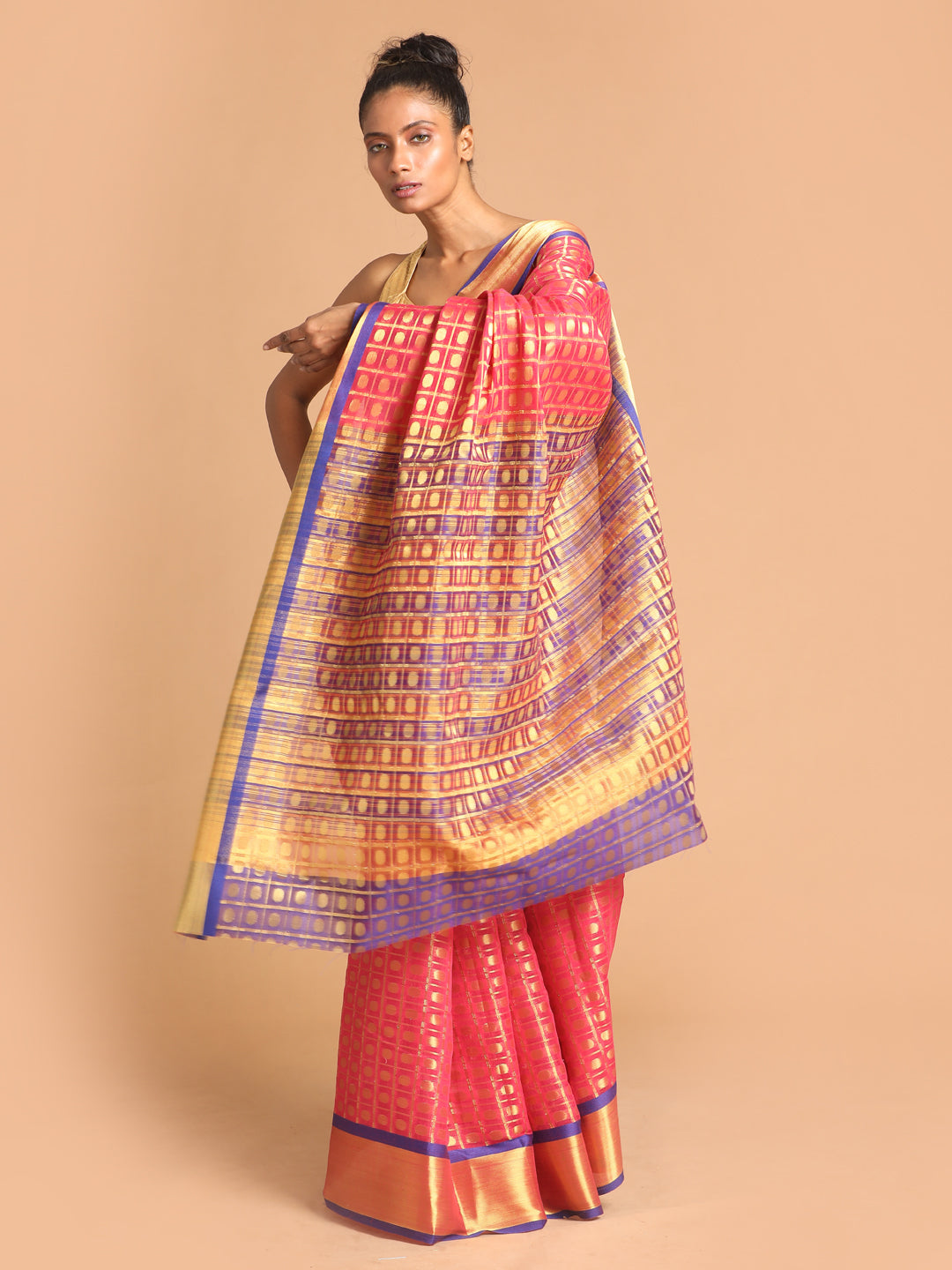 Indethnic Magenta Woven Design Saree - View 2