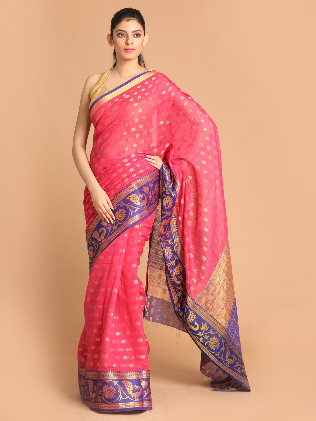 Indethnic Magenta Woven Design Saree - View 2