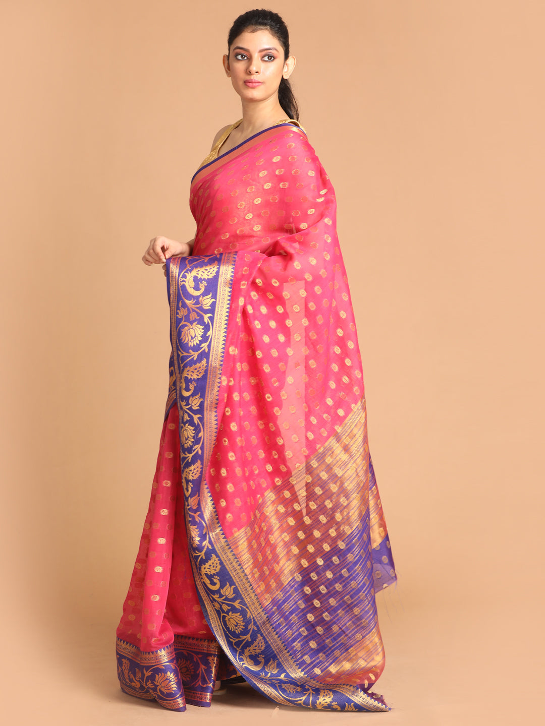 Indethnic Magenta Woven Design Saree - View 3