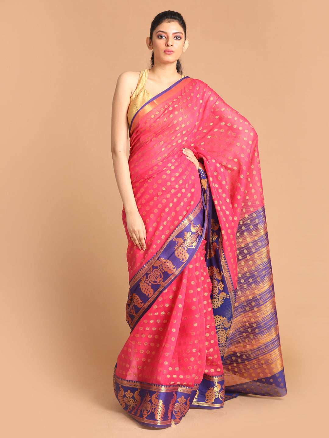 Indethnic Magenta Woven Design Saree - View 1