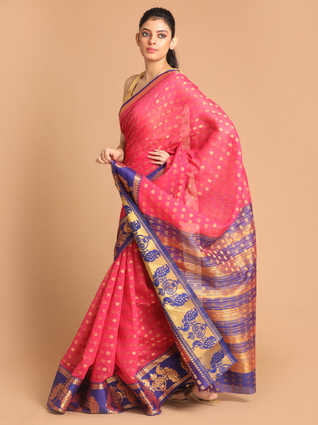 Indethnic Magenta Woven Design Saree - View 2